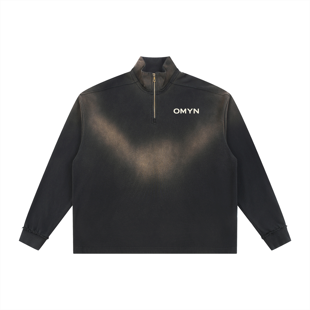 Sun Fade Raw Edge Quarter-Zip Sweatshirt